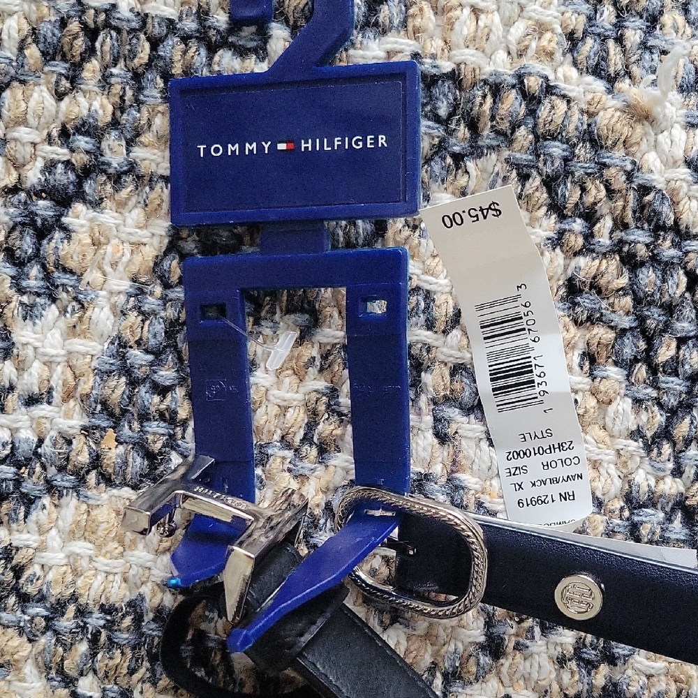 Tommy Hilfiger Black Leather Belt with Silver Buckle Set Of Two --Size XL